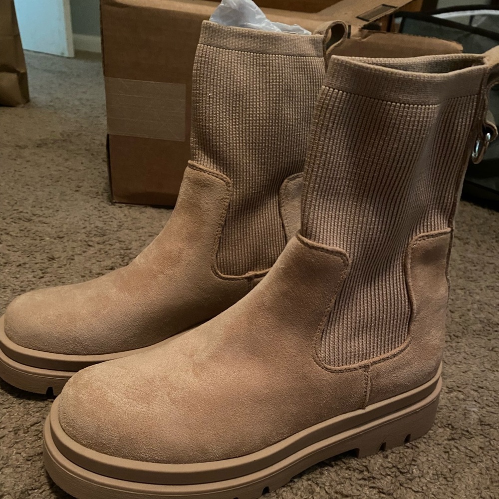 Tan booties with form fitting ankle